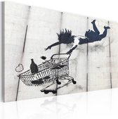 Schilderijen Op Canvas - Schilderij - Falling woman with supermarket trolley (Banksy) 60x40 - Artgeist Schilderij