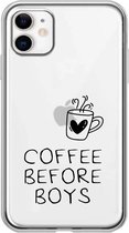 Apple Iphone 11 siliconen koffie quote hoesje - Transparant - Coffee Before Boys