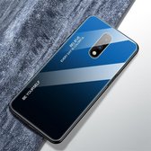 Voor OnePlus 7 Gradient Color Glass Case (blauw)