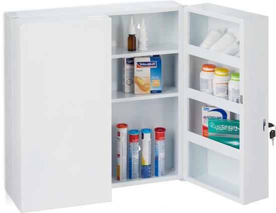 Armoire à pharmacie verrouillable 2 étagères 3 niveaux 2 clés