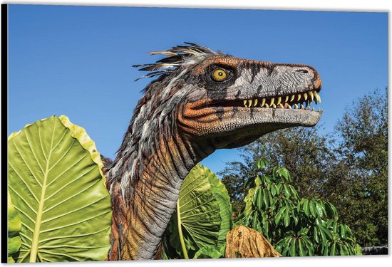 Dibond –Dinosaurus tussen de Planten– 40x30 Foto op Aluminium (Met Ophangsysteem)