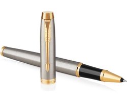 Parker IM-rollerballpen | geborsteld metaal met gouden afwerking | Fijne penpunt | Zwarte inkt | Geschenkverpakking