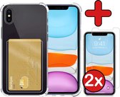 Hoesje Geschikt voor iPhone Xs Hoesje Met Pasjeshouder Siliconen Case Met Kaarthouder Met 2x Screenprotector - Hoes Geschikt voor iPhone Xs Hoesje Shock Proof Case - Transparant