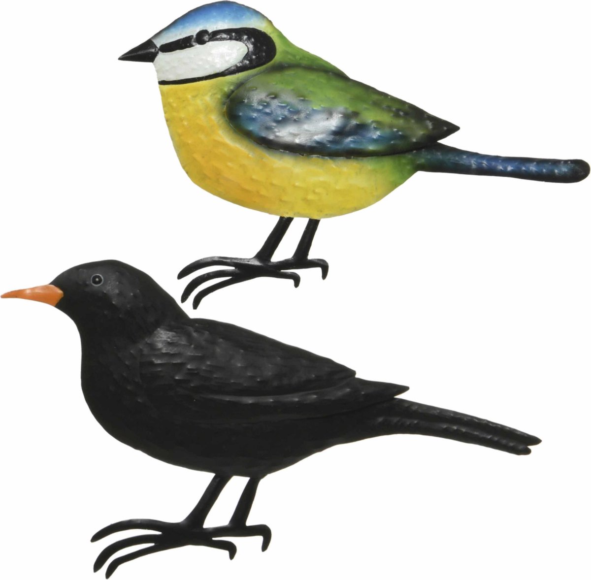 Decoris Decoratie vogels muurvogels Merel en pimpelmees voor in de tuin 38 cm Tuinvogels dierenbeelden