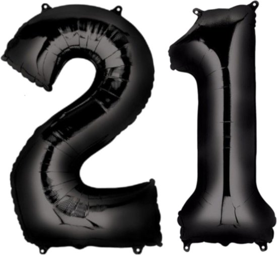 Ballon Cijfer 21 Jaar Zwart 70Cm Verjaardag Feestversiering Met Rietje