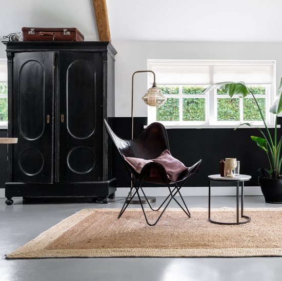 Jute vloerkleed rechthoek naturel/wit