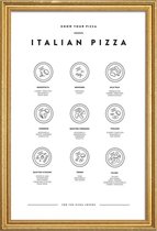JUNIQE - Poster met houten lijst Pizzasoorten -30x45 /Wit & Zwart
