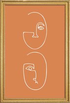 JUNIQE - Poster met houten lijst Coupling -60x90 /Bruin & Oranje