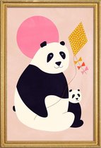 JUNIQE - Poster met houten lijst Panda Bears -40x60 /Roze & Zwart