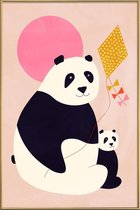JUNIQE - Poster met kunststof lijst Panda Bears -30x45 /Roze & Zwart