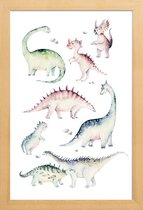 JUNIQE - Poster met houten lijst Little Dinosaurs -13x18 /Kleurrijk