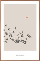 JUNIQE - Poster met kunststof lijst Bird And Birds -20x30 /Bruin &