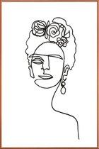 JUNIQE - Poster met kunststof lijst Frida Kahlo - lijntekening -60x90
