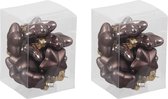 24x Sterretjes kersthangers/kerstballen donkerbruin (chestnut) van glas - 4 cm - mat/glans - Kerstboomversiering
