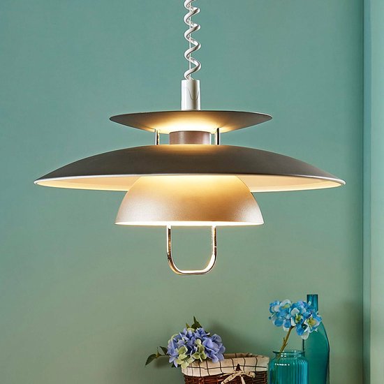 Lindby - hanglamp - 1licht - Metaal - E27 - grijs, wit