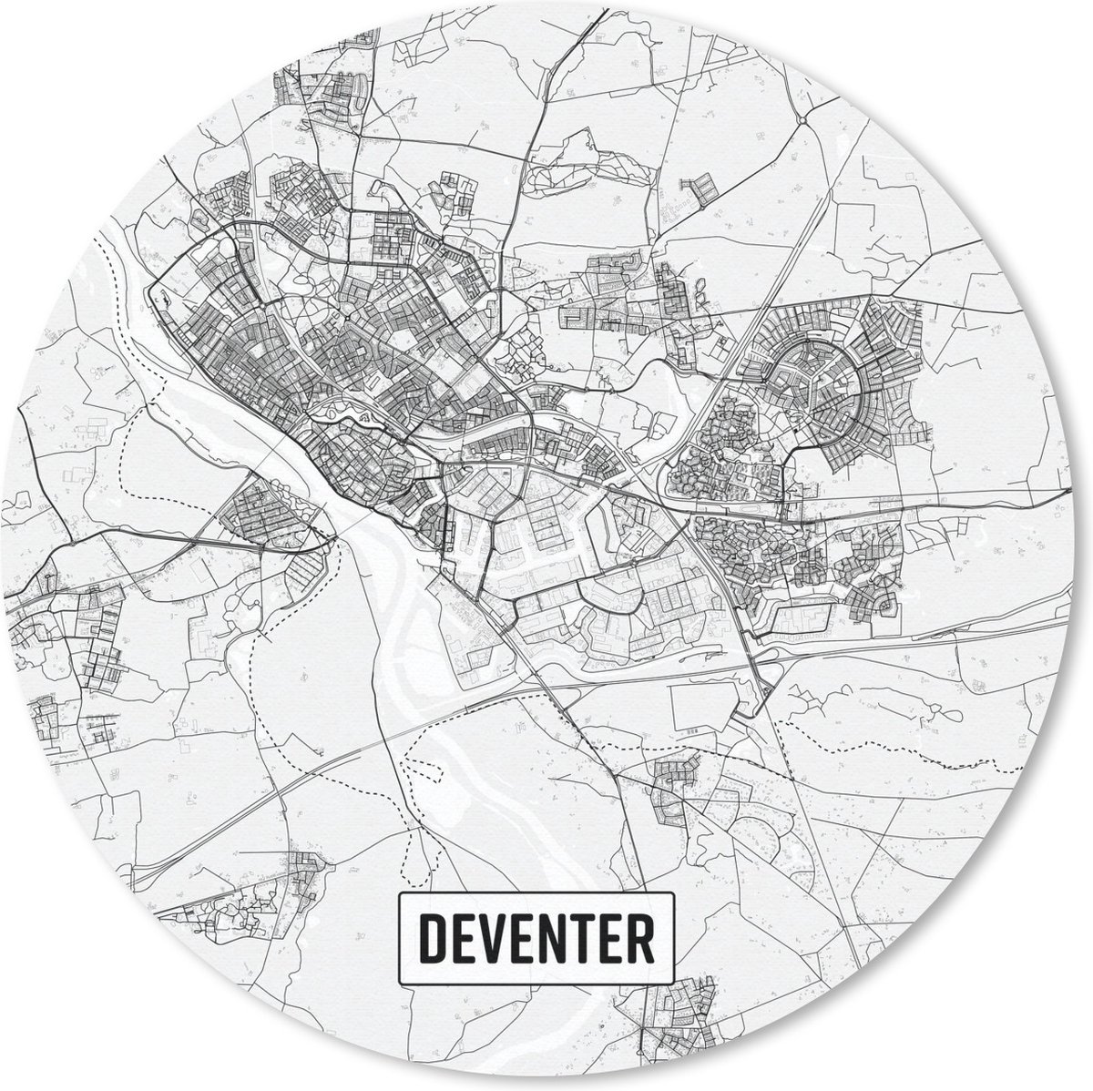 Muismat rond 30x30 cm - Mousepad Stadskaart Deventer - Ronde muismatten