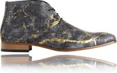 Croco Grey Gold - Maat 44 - Lureaux - Kleurrijke Schoenen Voor Heren - Veterschoenen Met Print