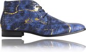 Croco Blue Gold - Maat 39 - Lureaux - Kleurrijke Schoenen Voor Heren - Veterschoenen Met Print