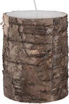 Kaars Cil. Wit Schors Bruin D7.5xh10cm