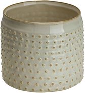 Bloempot Glazed Embossed Dots Creme 13,5x13,5xh12,5cm Rond - Aardewerk (set van 4)