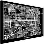 Schilderij Map van Chicago, 2 maten, zwart-wit, Premium print