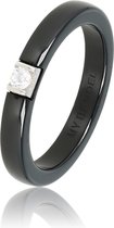My Bendel - Zwarte keramieken ring met zirkonia steen - Stijlvolle  mooie ring - Onbreekbaar - Met luxe cadeauverpakking