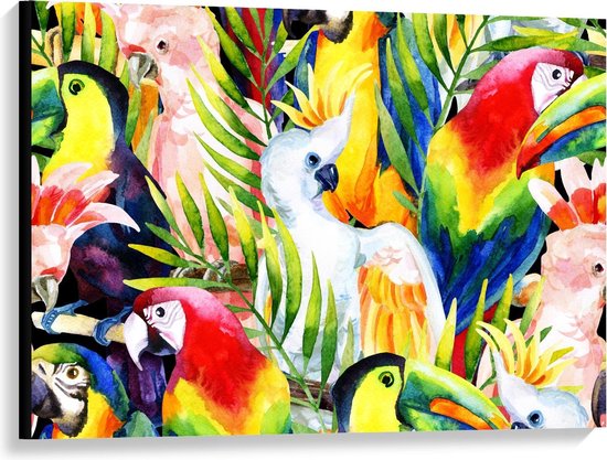 Canvas  - Verschillende Papagaaien met een Toekan  - 100x75cm Foto op Canvas Schilderij (Wanddecoratie op Canvas)
