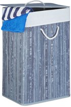 Relaxdays wasmand bamboe - wasbox opvouwbaar - wasgoedmand met deksel - badkamer - waszak - grijs