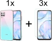 Huawei Nova 7i hoesje siliconen case transparant - 3x Huawei Nova 7i screenprotector screen protector