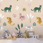 Behang Jungle cats - sand  pink 350 x 280 cm (b x h)