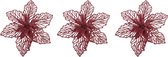 6x stuks decoratie bloemen kerstster rood glitter op clip 17 cm