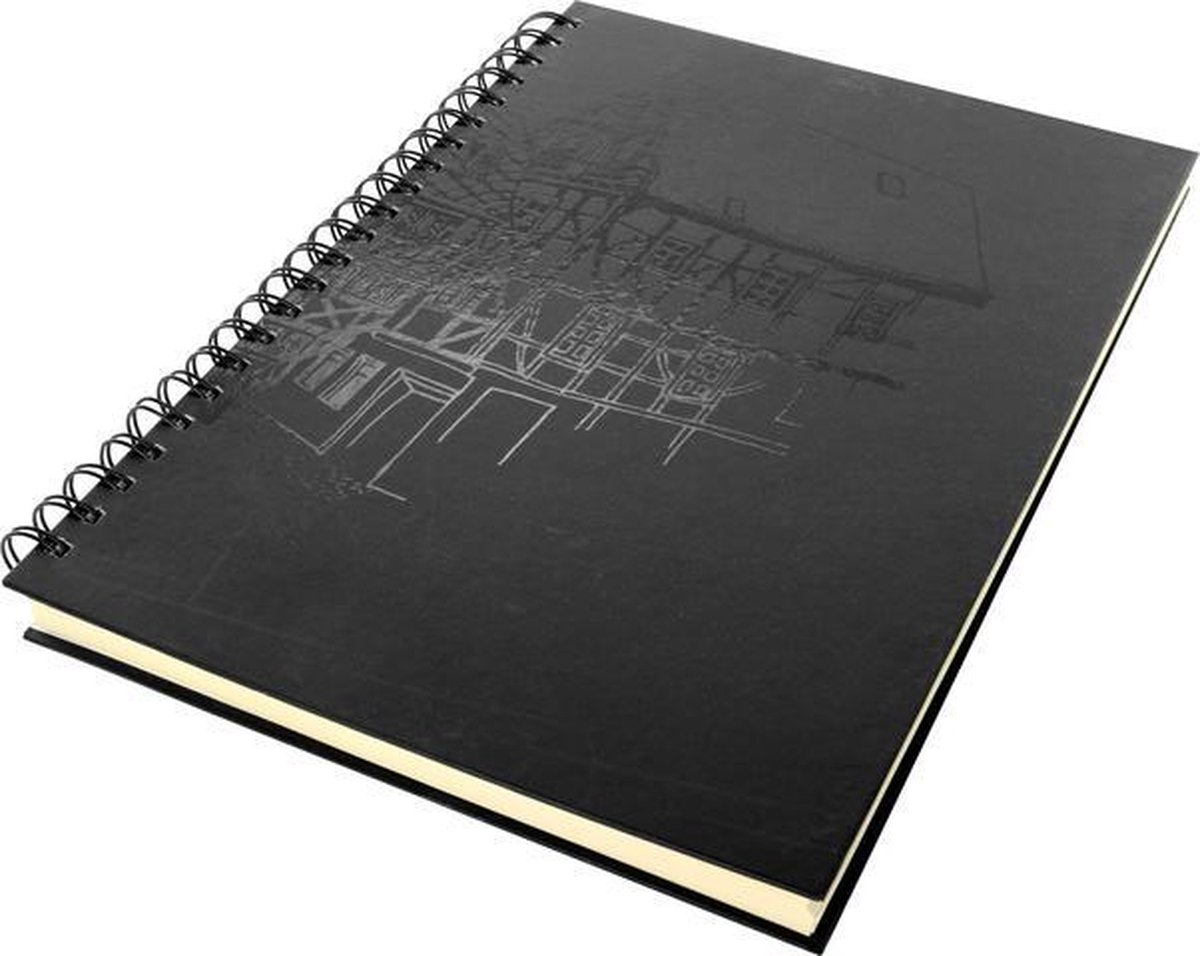 Kangaro dummyboek - A4 - zwart met design - met spiraal - 160 blanco pagina's - 140 grams crème papier - hard cover - K-5576 - Kangaro