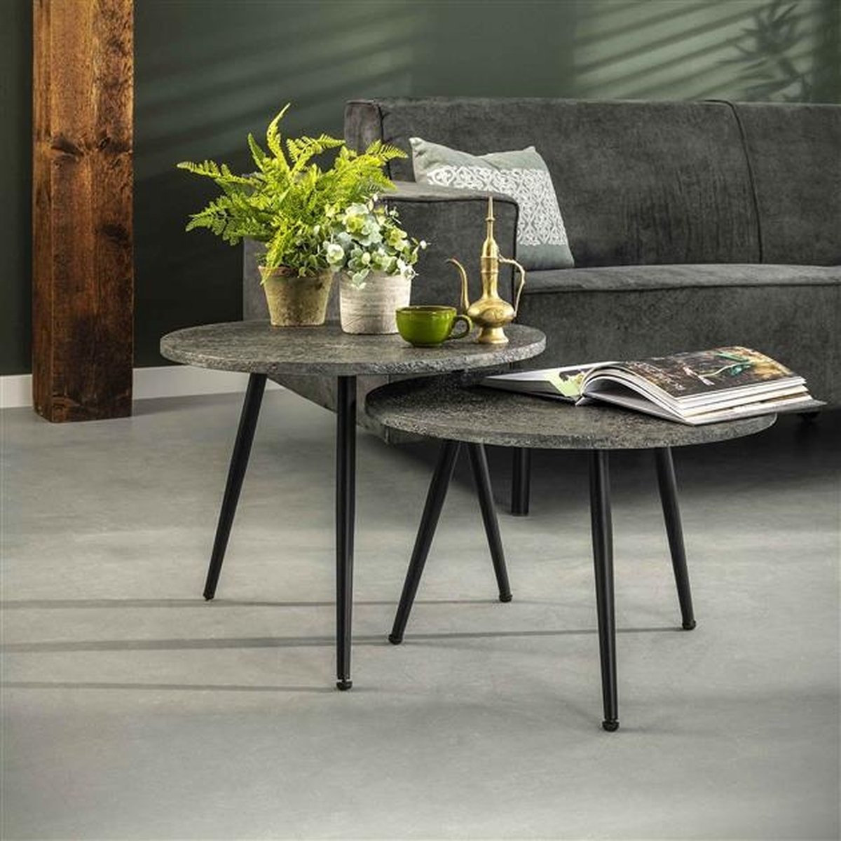 Industriële salontafel set Harper grijs metaal