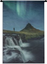 Wandkleed Natuur  - Toerist bij het Noorderlicht Wandkleed katoen 90x135 cm - Wandtapijt met foto