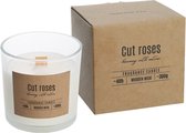 Bougie Parfumée Cozy & Trendy en Glas - Roses Taillées - Mèche en Bois - Durée de combustion: 40 heures - Ø10x (H) 10cm
