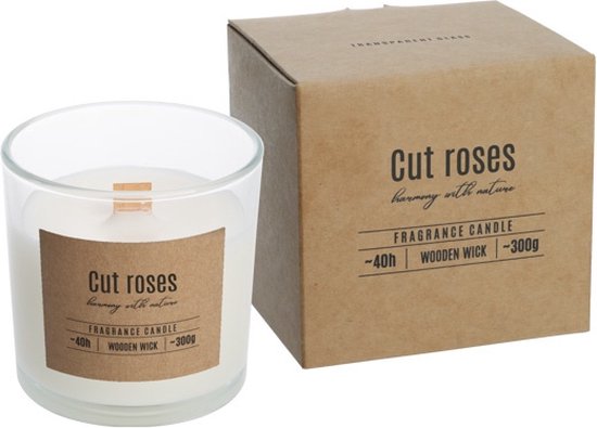 Cosy & Trendy - Geurkaars in Glas - Cut Roses - Houten Lont - Brandtijd: 40-uur - Ø10x(H)10cm