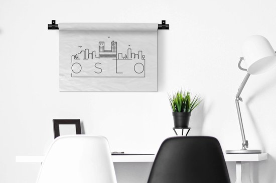 Tapisserie Villes du monde - Skyline Oslo noir sur blanc Tapisserie coton 60x40 cm - Tapisserie avec photo