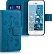 kwmobile telefoonhoesje geschikt voor Apple iPhone SE (1.Gen 2016) / iPhone 5 / iPhone 5S - Backcover voor smartphone - Hoesje met pasjeshouder in donkerblauw - Stengels en Vlinder design