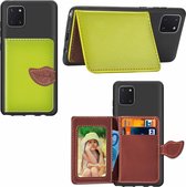 Voor Galaxy Note 10 Lite / A81 Leaf Buckle Litchi Texture Card Holder PU + TPU Case met Card Slot & Wallet & Holder & Photo Frame (Groen)