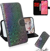 Voor Huawei Y7 Prime 2019 Effen kleur Kleurrijke magnetische gesp Horizontale flip PU lederen tas met houder en kaartsleuven & portemonnee en draagkoord (zilver)