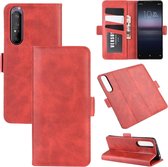 Voor Sony Xperia 1 II Dual-side magnetische gesp horizontale flip lederen tas met houder & kaartsleuven & portemonnee (rood)