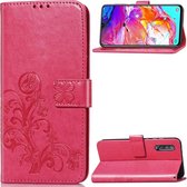 Lucky Clover Pressed Flowers Pattern Leather Case voor Galaxy A70, met houder & kaartsleuven & portemonnee & draagriem (Rose Red)