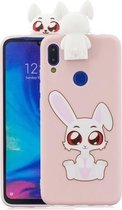 Voor Xiaomi Redmi Note 7 Cartoon schokbestendige TPU beschermhoes met houder (konijn)