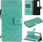 Voor Xiaomi Mi 10 Ultra Pressed Printing Zonnebloempatroon Horizontale Flip PU-lederen hoes met houder & kaartsleuven & portemonnee & lanyard (groen)