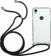 Voor Motorola Moto E6 Four-Corner Anti-Fall transparante TPU beschermhoes met lanyard (zwart)