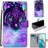 Voor Xiaomi Redmi Note 9T / Note 9 5G Gekleurde tekening Cross Texture Horizontale Flip PU lederen tas met houder & kaartsleuven & portemonnee & lanyard (Tiger Drinkwater)