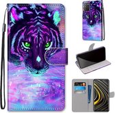 Voor Xiaomi Poco M3 Gekleurde Tekening Cross Textuur Horizontale Flip PU Lederen Case met Houder & Kaartsleuven & Portemonnee & Lanyard (Tijger Drinkwater)