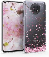 kwmobile telefoonhoesje voor Xiaomi Redmi Note 9T - Hoesje voor smartphone in poederroze / donkerbruin / transparant - Kersenbloesembladeren design