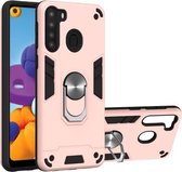 Voor Samsung Galaxy A21 (EU-versie) 2 in 1 Armor Series PC + TPU beschermhoes met ringhouder (roségoud)