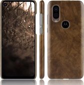 Schokbestendige Litchi Texture PC + PU-hoes voor Motorola One Vision (bruin)